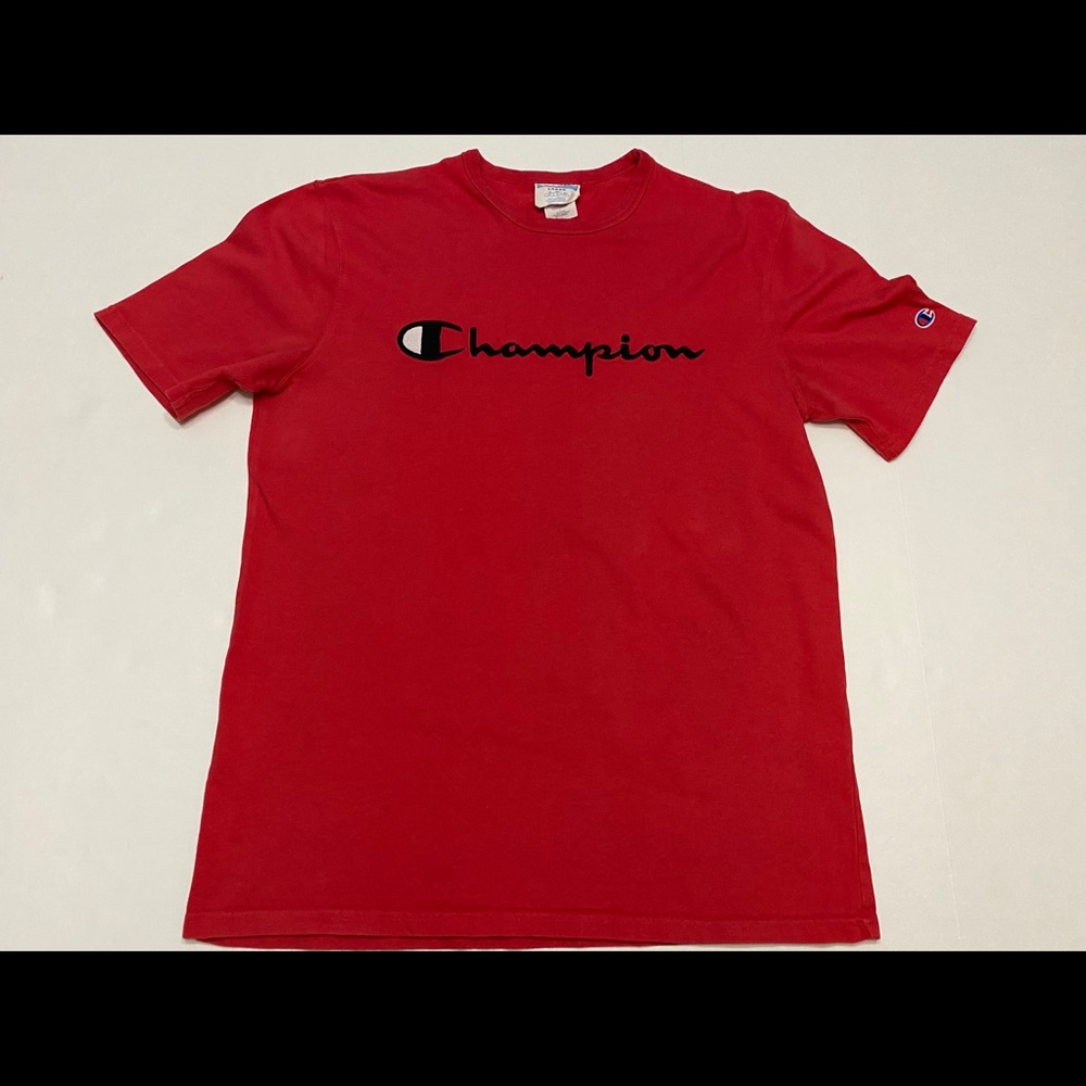 Red Champion T-Shirt Script Logo Short Sleeve